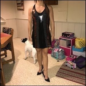 Boutique, gold, silver and black beaded dress